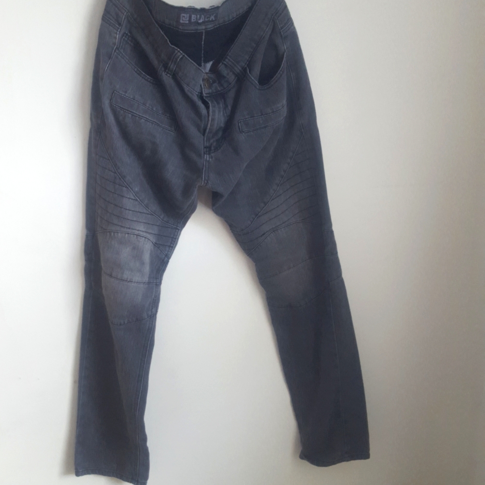 BLACK grey moto denim